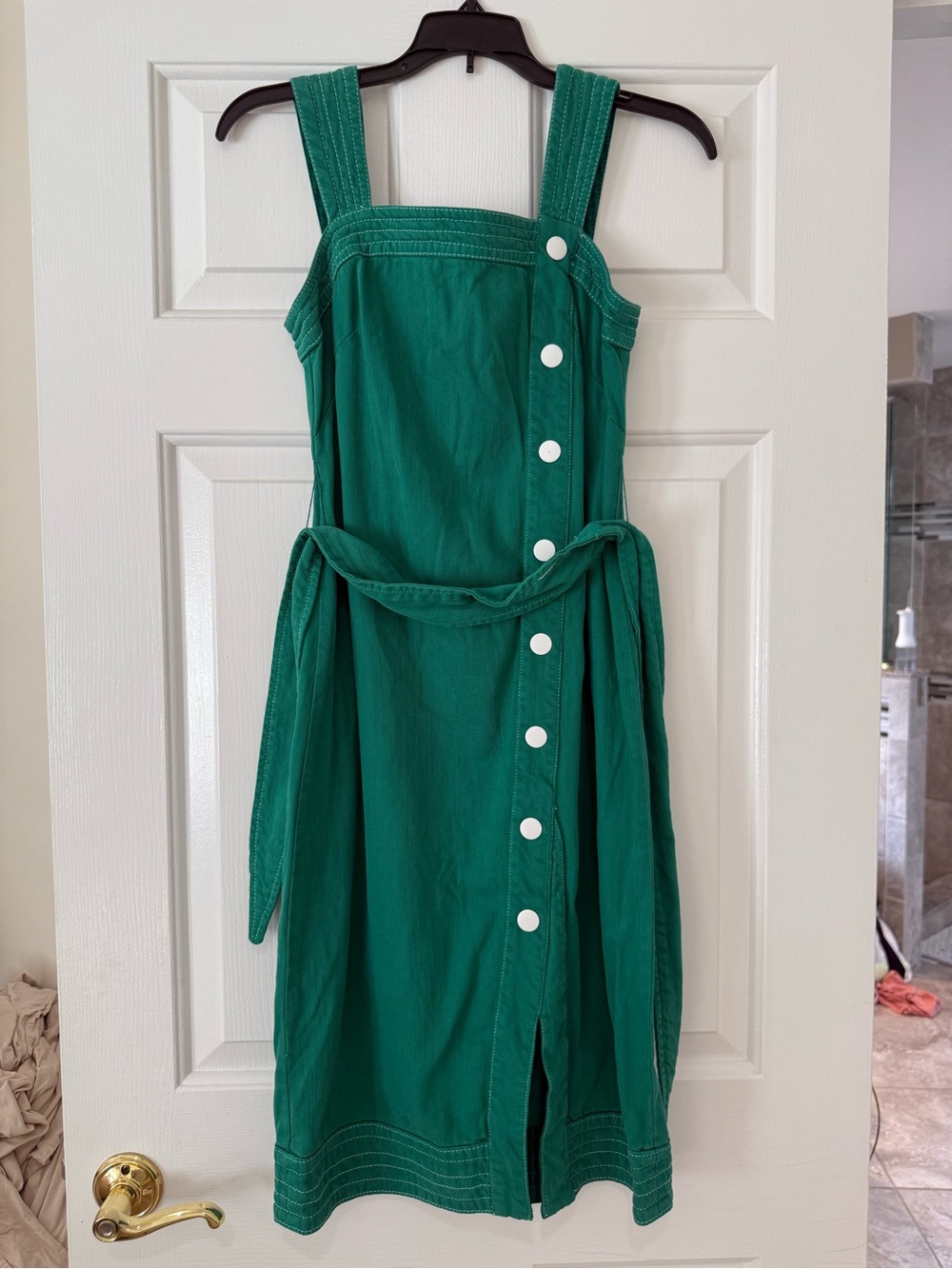 Anthropologie Emerald Green Button-Front Midi Dress with Waist Tie - Picture 1 of 3